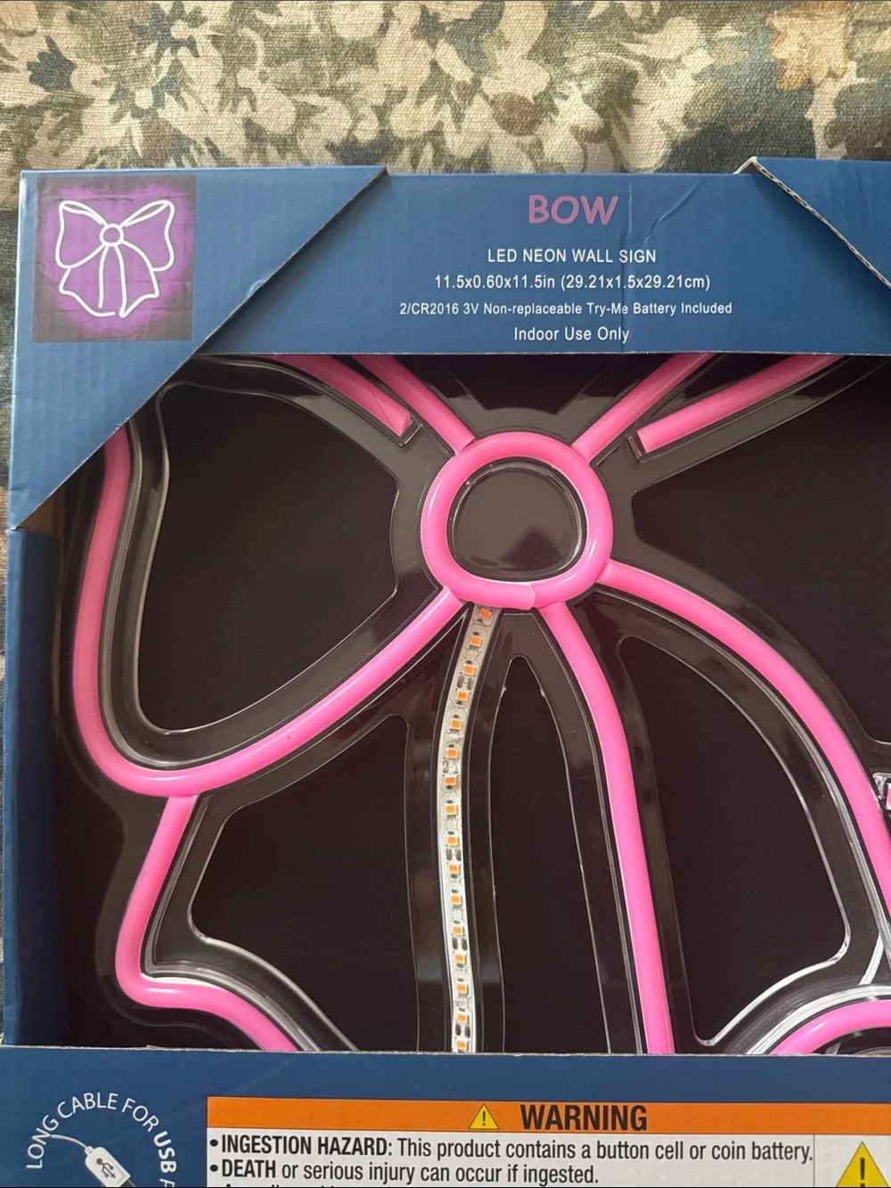Pink LED Bow Wall Sign - Decorative Party Accent